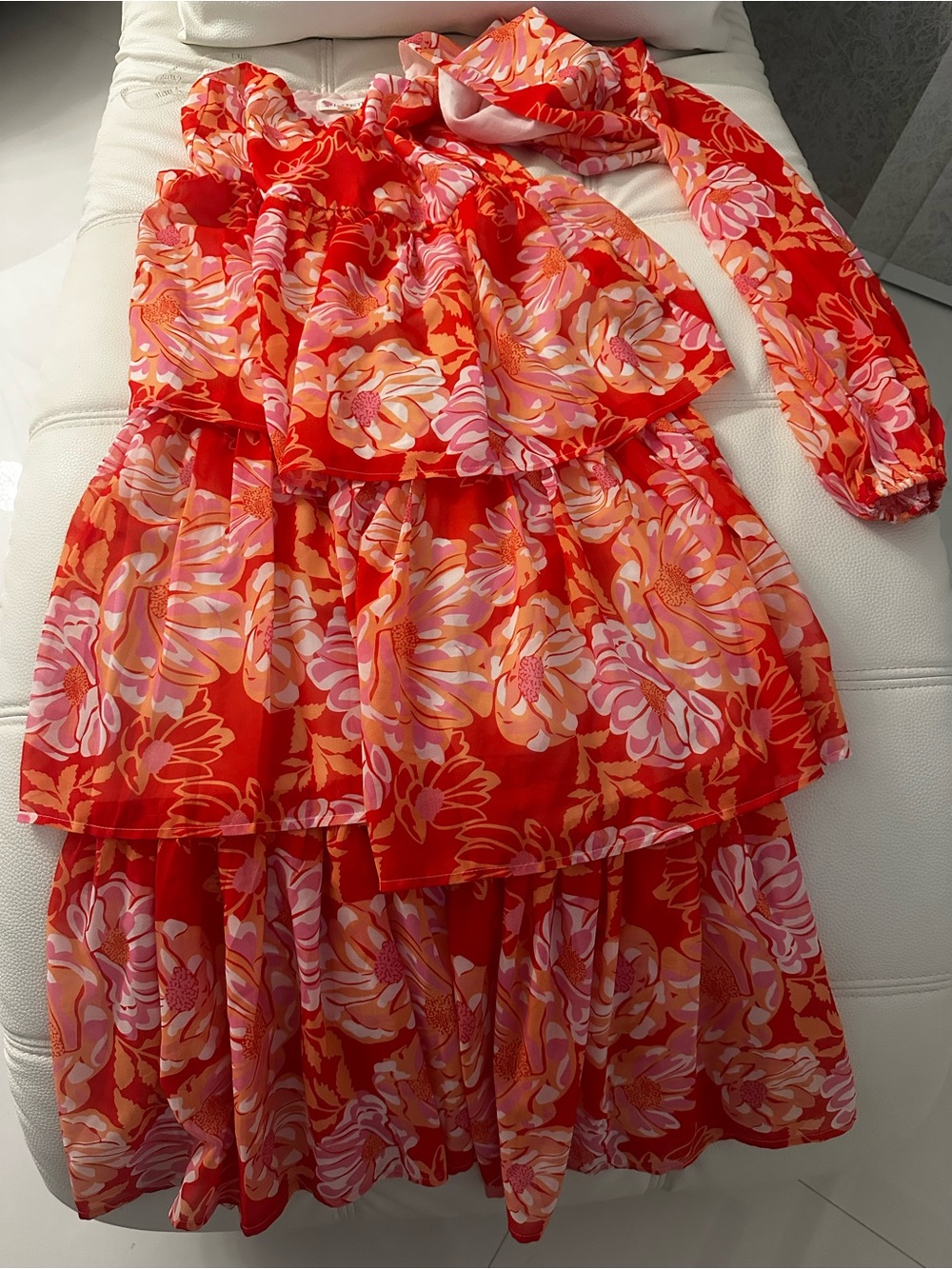 L'ATISTE Red Floral Print Dress with Pink and Orange Accents